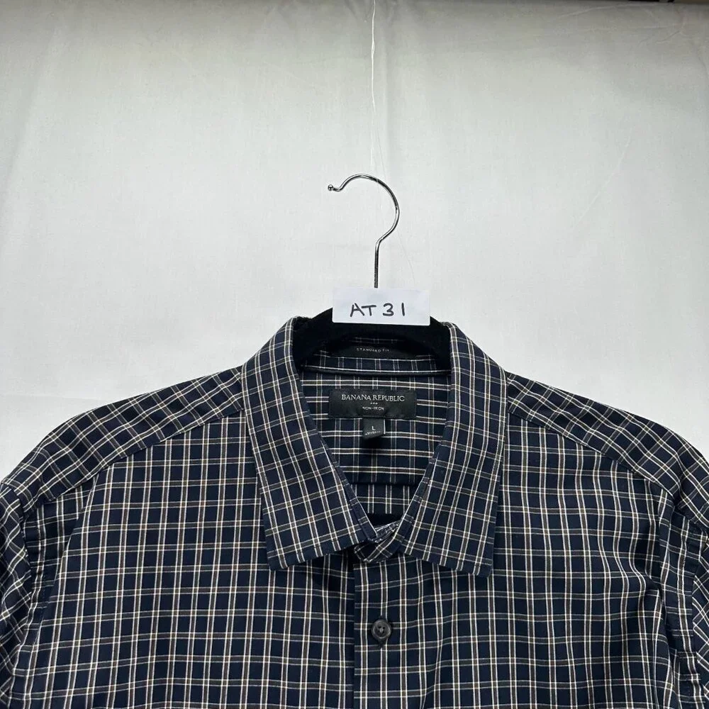 Banana Republic Button Up Shirt L Black Plaid Long Sleeve Non Iron Standard Fit - Picture 12 of 12